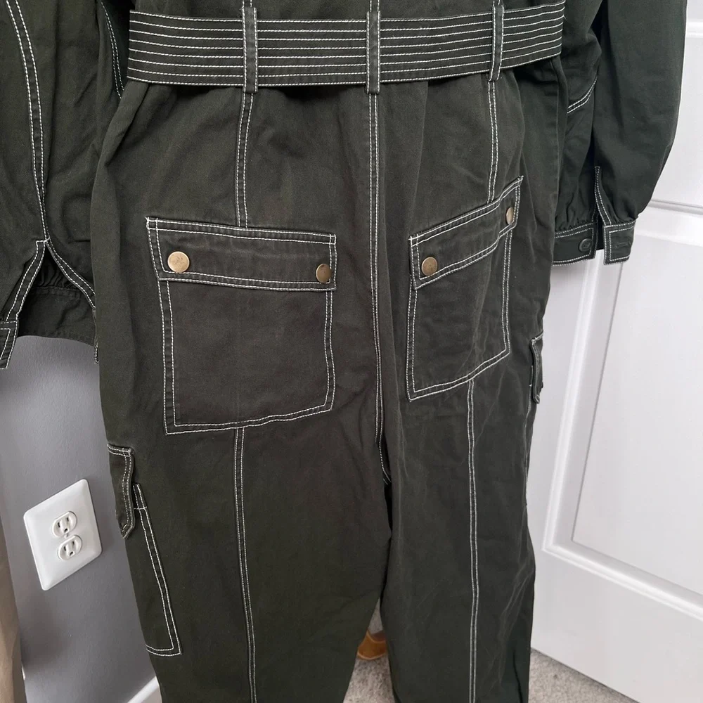 Ulla Johnson Dark Green Utility Jumpsuit with Belted Waist - Picture 10 of 14